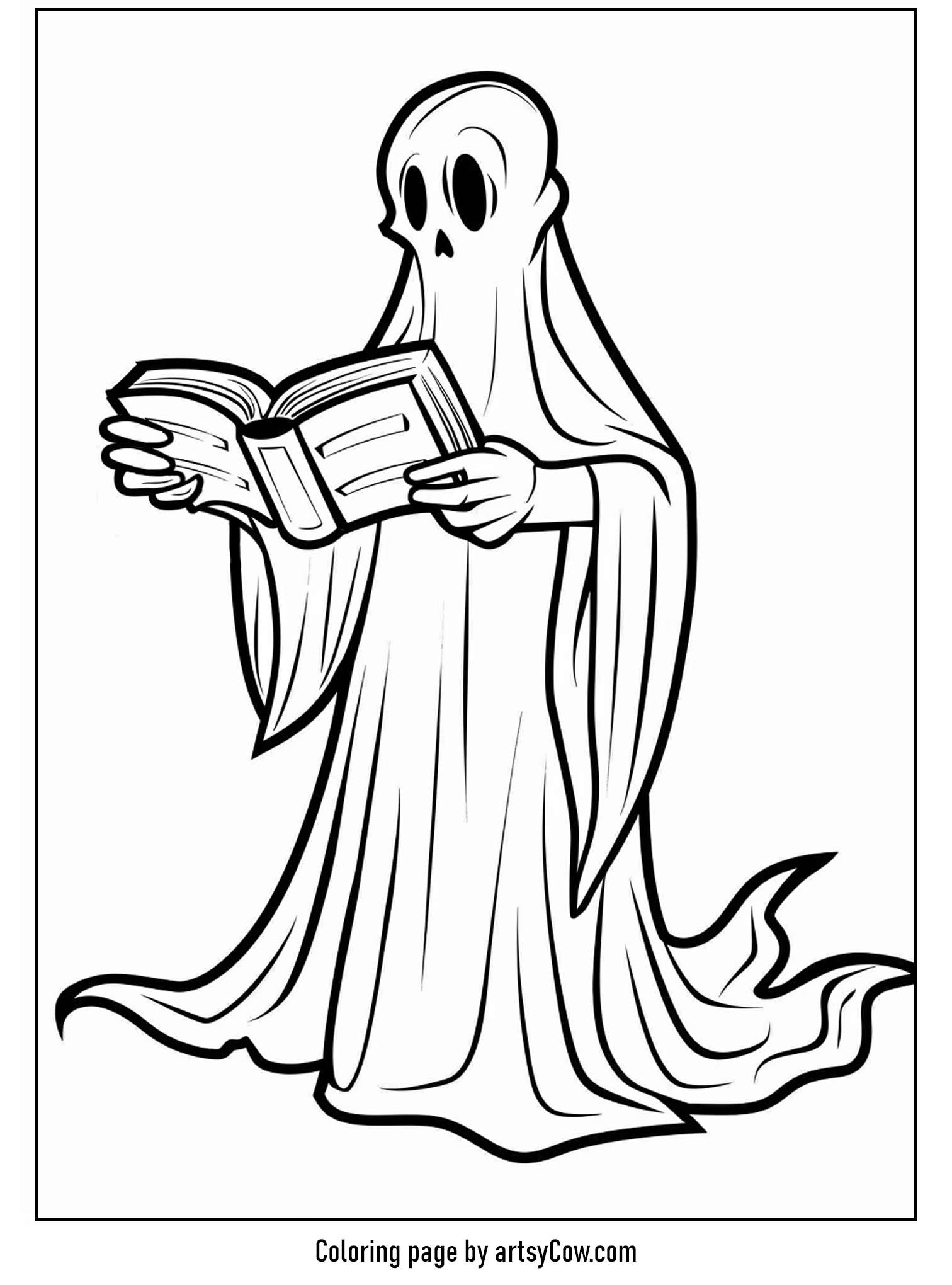 free halloween coloring pages for kids and adults, Ghostly Midnight Reading